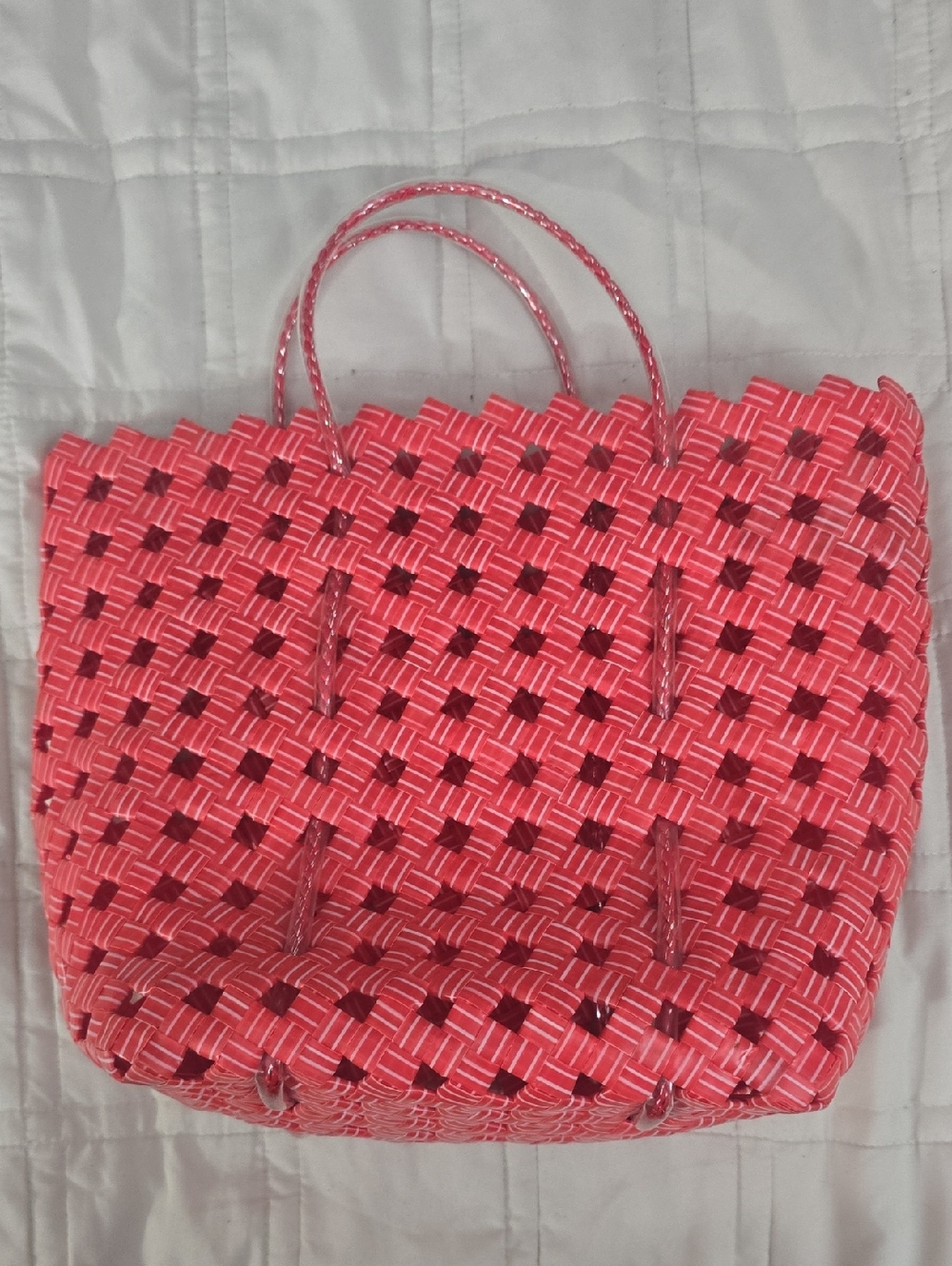 Handmade Mexican Woven Tote Bag Pink Red Basket Purse